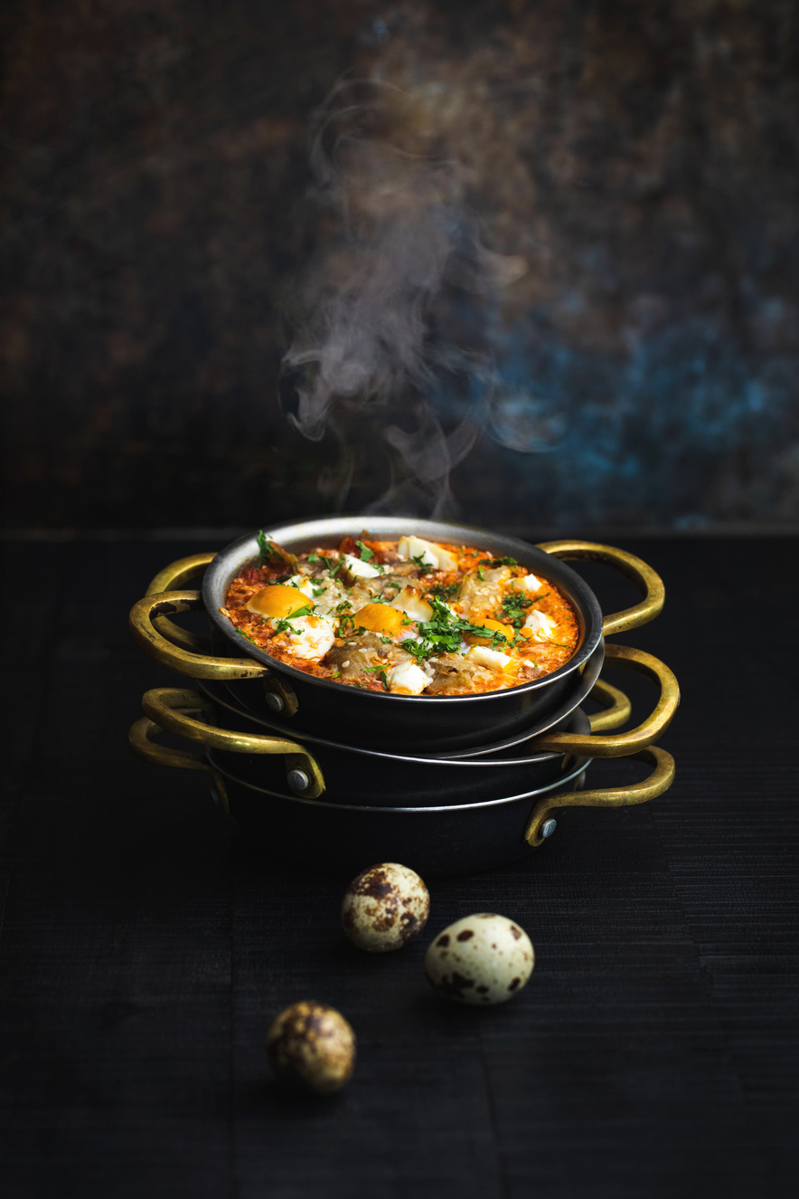 Black Cooking Pan With Food